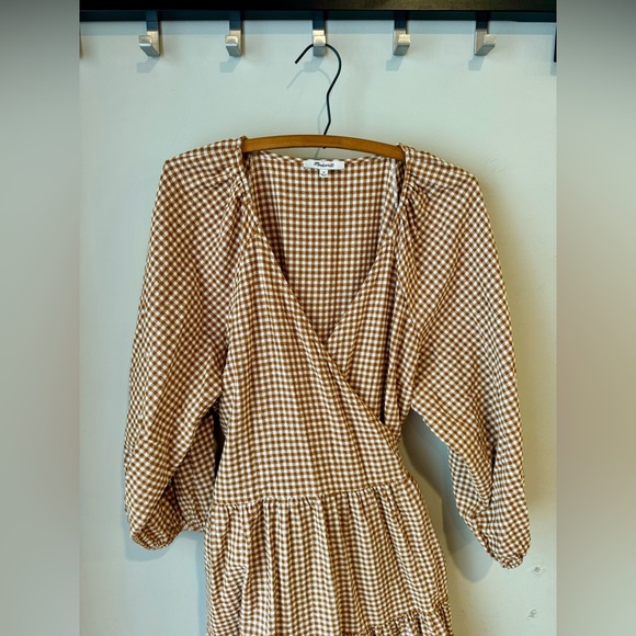 Gingham Puff-Sleeve Wrap Dress in Golden Pecan, size 1X - Picture 3 of 12